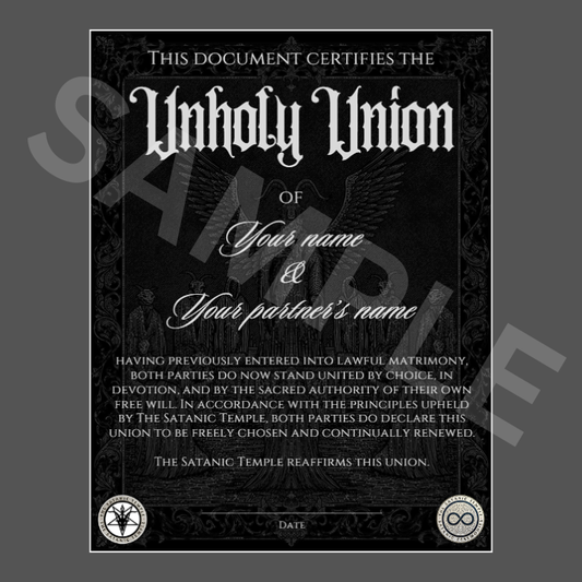 Unholy Union Vow Reaffirmation Certificate