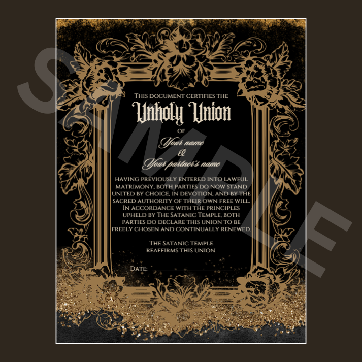 Unholy Union Vow Reaffirmation Certificate